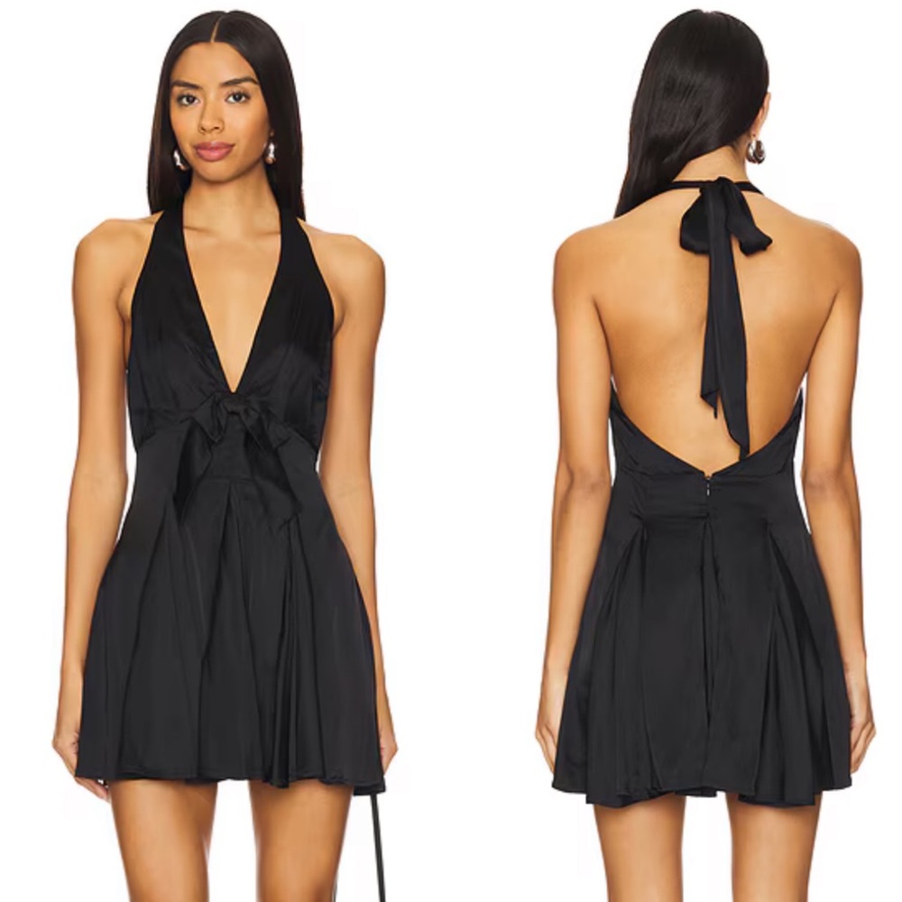 NEW NWT Stone Cold Fox X Revolve Harper Halter Bow Mini Dress In Black